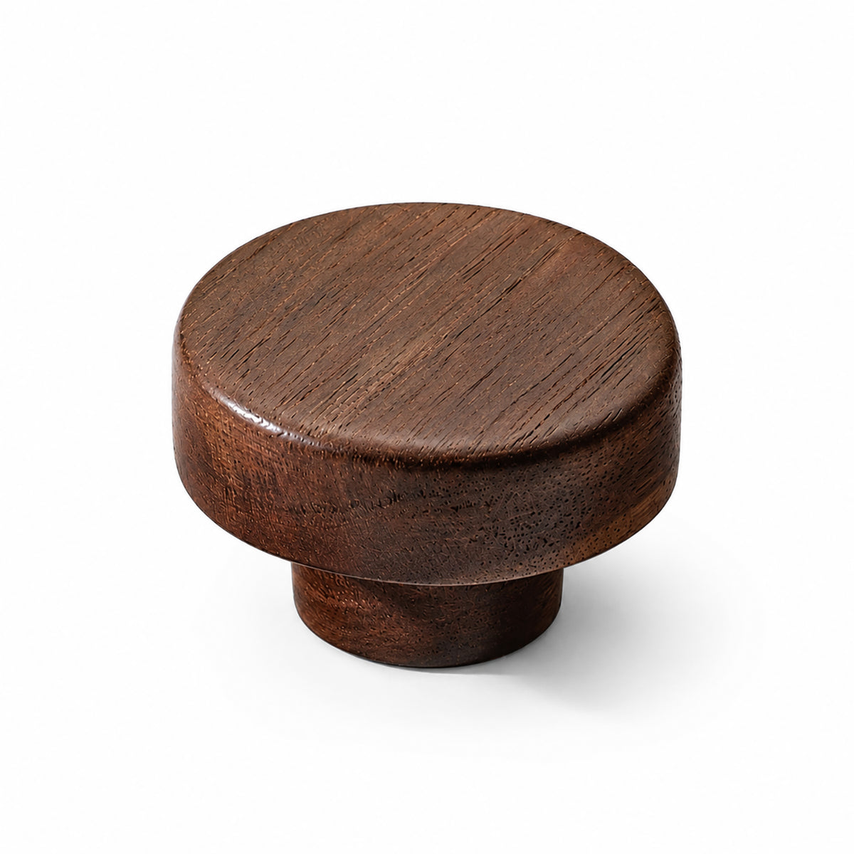 Dark walnut wood cylindrical cabinet knob with flat top, style #5 (40 mm).