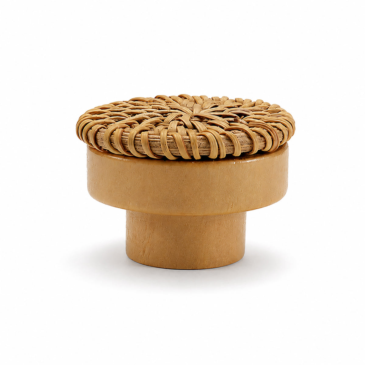 Woven rattan-topped wood cabinet knob, style #6 (45 mm option).
