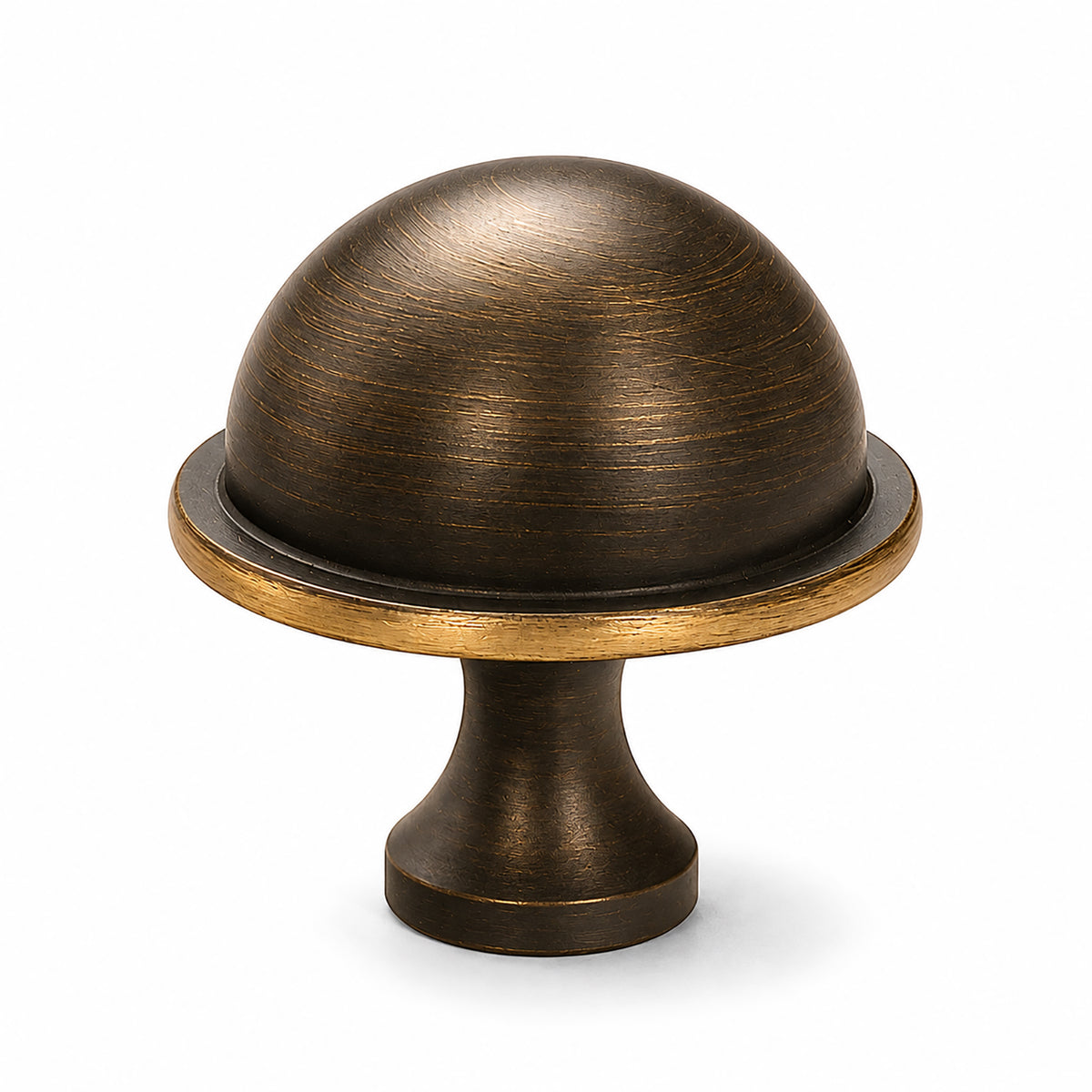 Bronze-finish solid brass round cabinet knob, style #6.