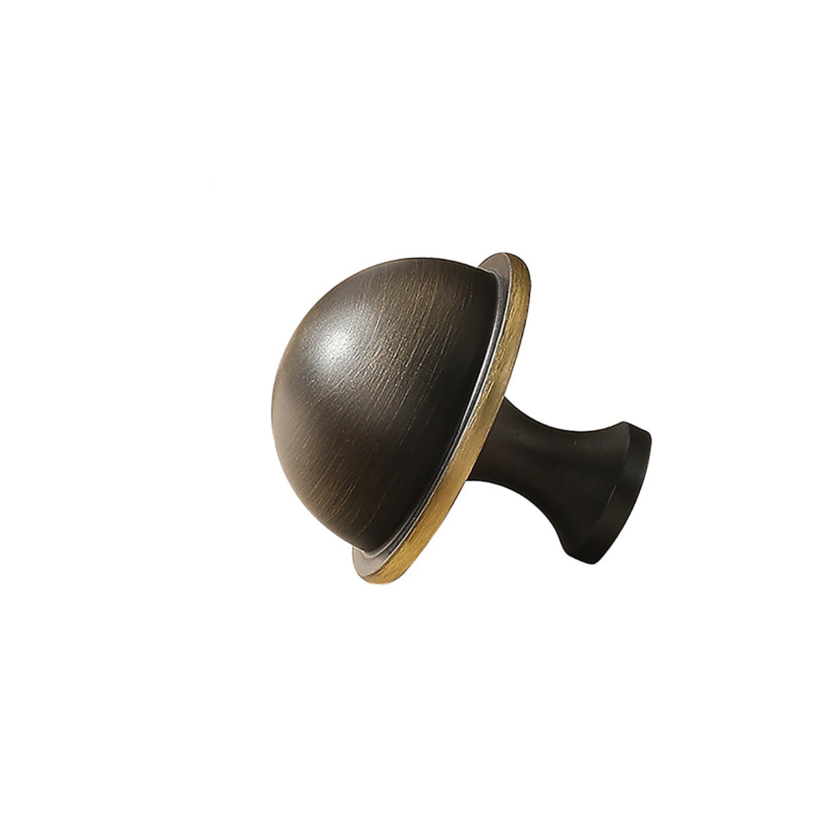 Additional angle of bronze-finish solid brass round cabinet knob, style #6.