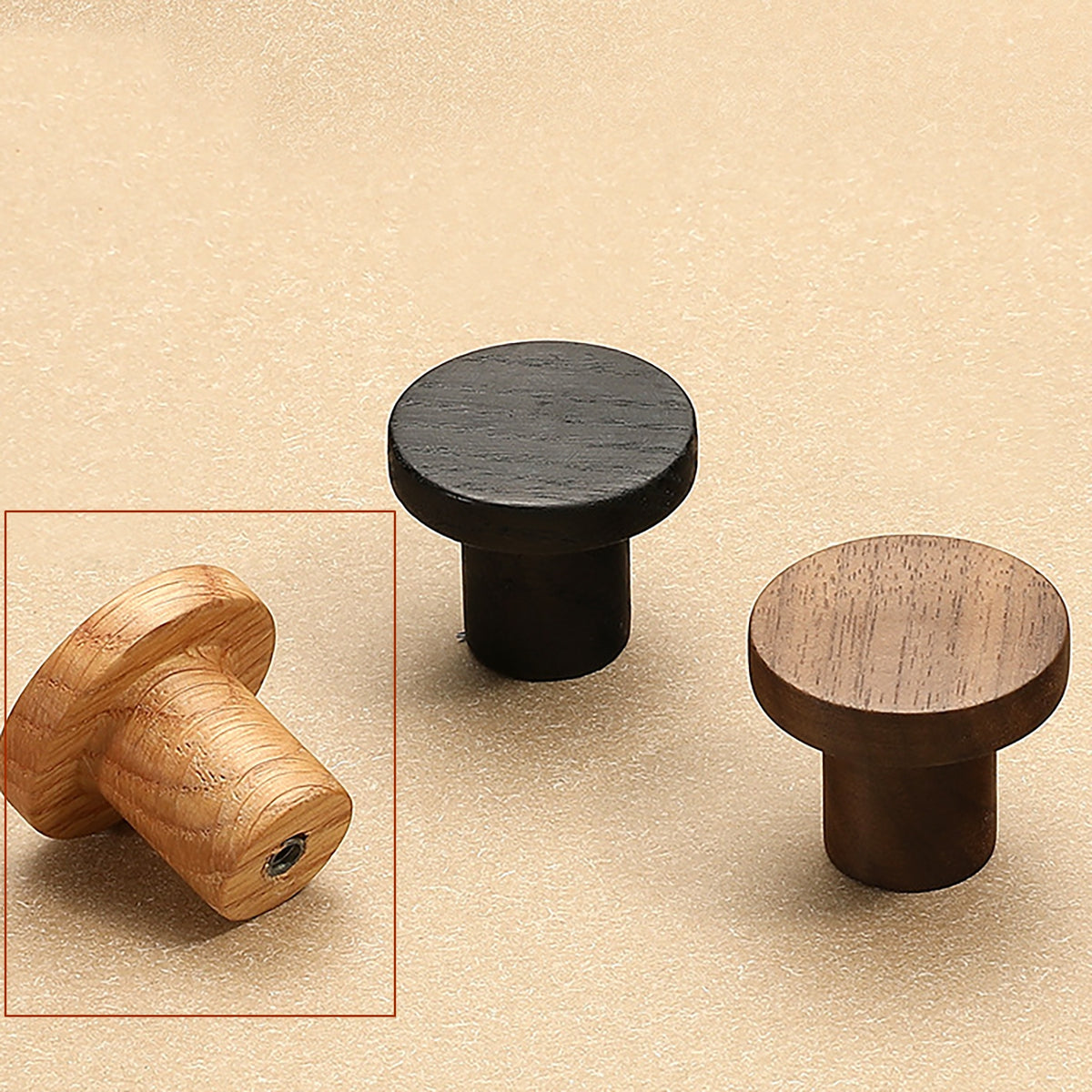 Additional view of cylindrical round oak cabinet knob, style #9.