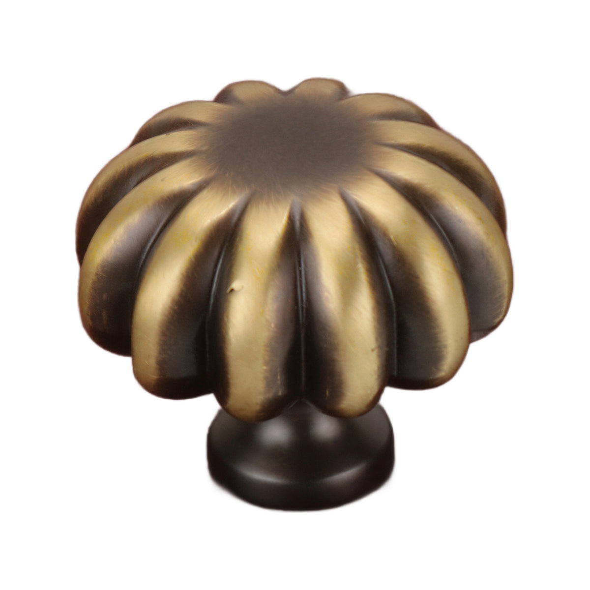 Antique bronze-tone fluted round cabinet knob, option No. 1.