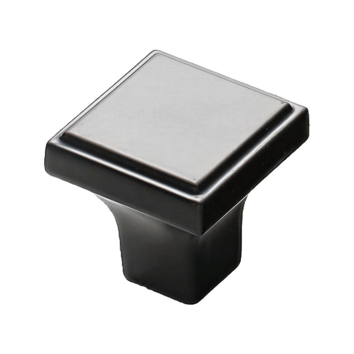 Black square cabinet knob with a beveled face and outlined edge, option No. 6.