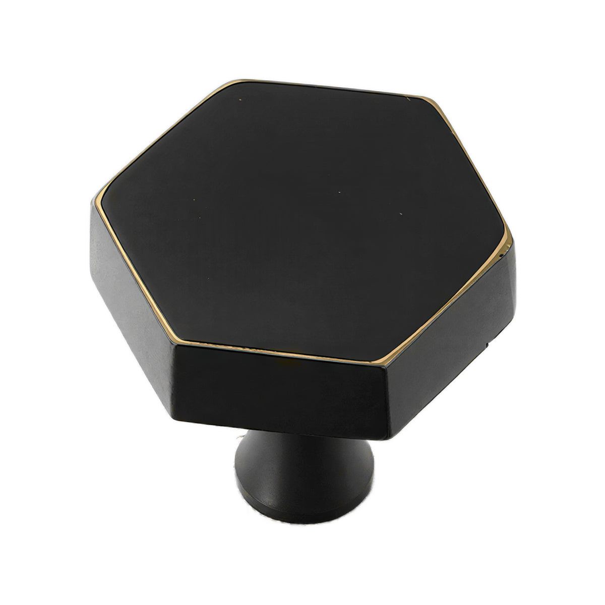 Black bronze hexagonal cabinet knob with a flat top, option No. 4.