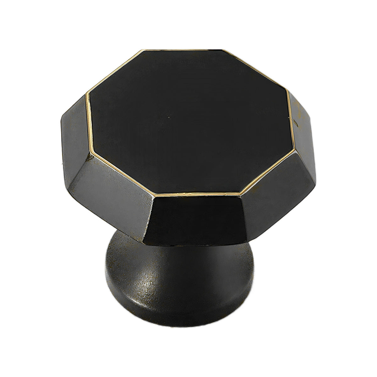 Black bronze low faceted cabinet knob with a broad flat top, option No. 3.