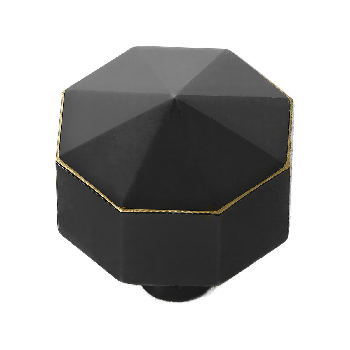 Black bronze faceted cabinet knob with triangular faces meeting at the center, option No. 2.