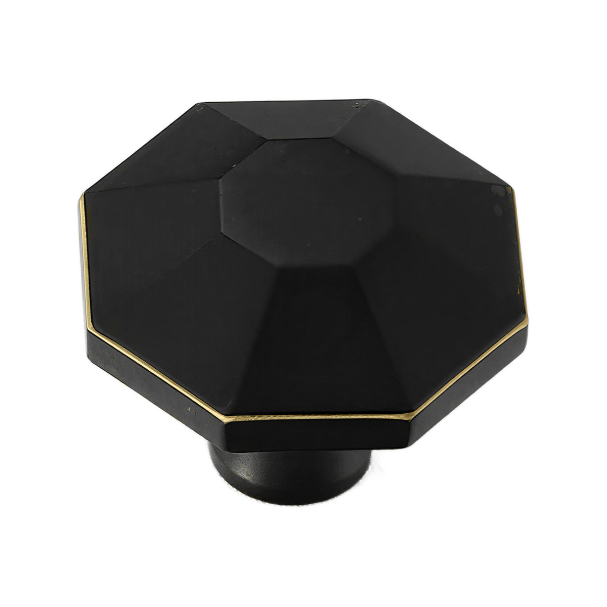 Black bronze multi-faceted cabinet knob with a small flat center, option No. 1.