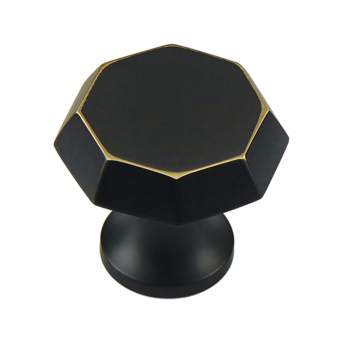 Black faceted octagonal cabinet knob with gold-tone edges, option No. 4.