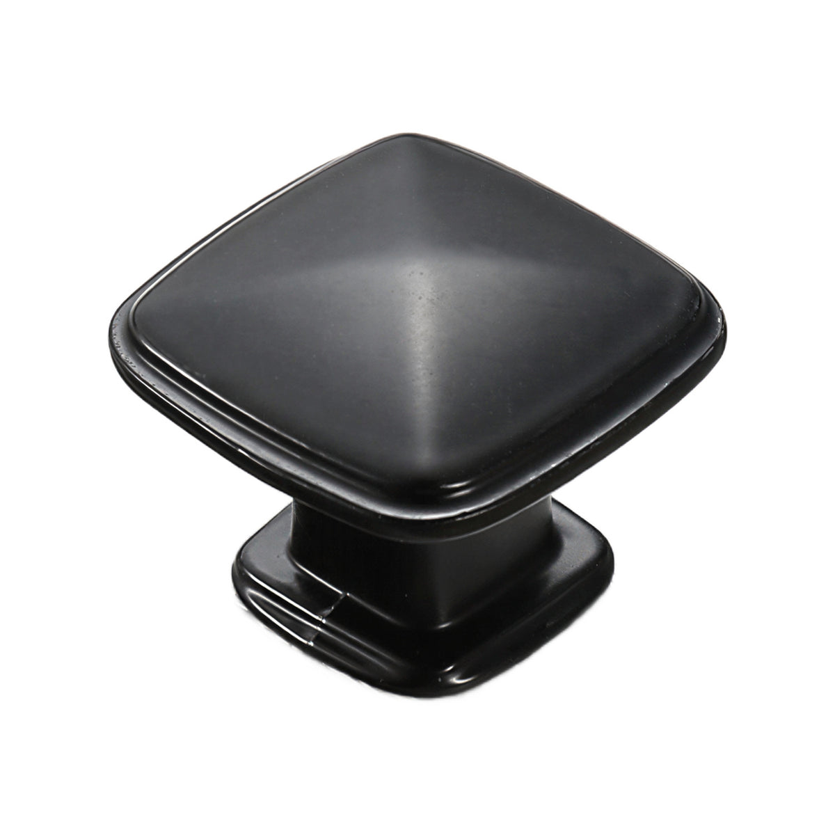 Black square cabinet knob with a faceted face and layered edge, option No. 4.