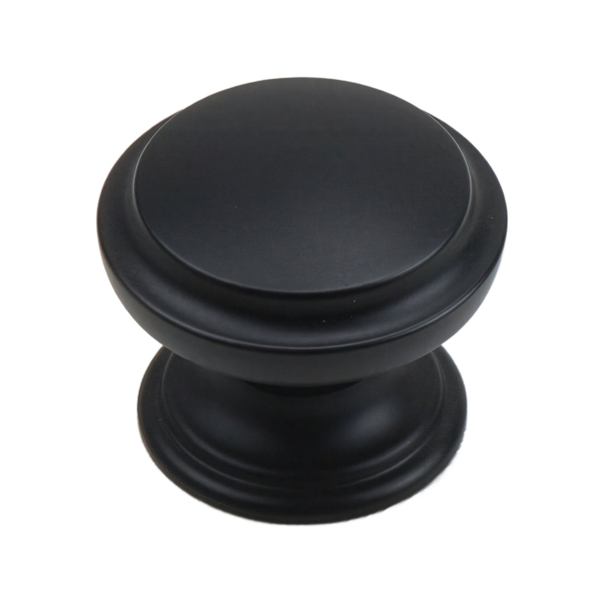 Black round mushroom cabinet knob with a stepped rim, option No. 1.