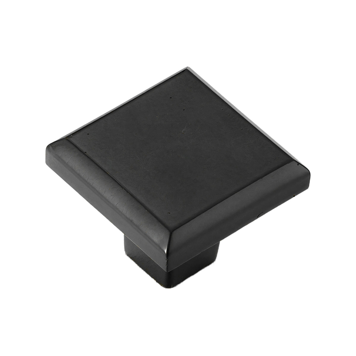 Black square cabinet knob with a flat top and stepped edge, option No. 6.
