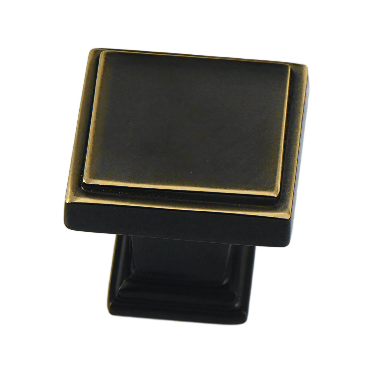 Black square cabinet knob with a gold-tone border, option No. 15.