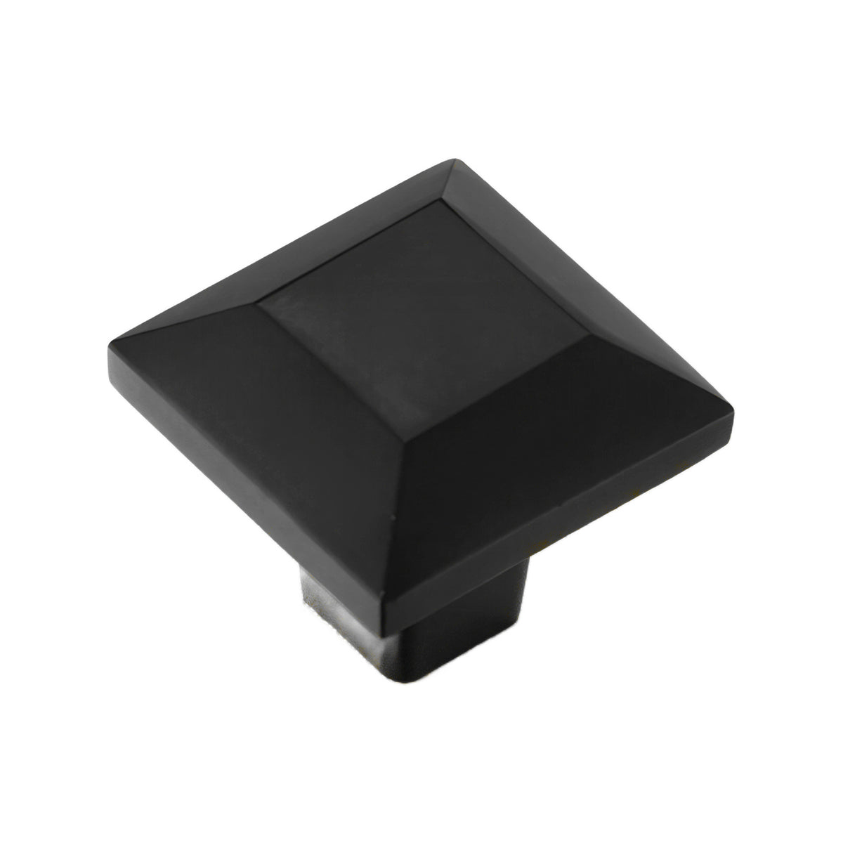 Black square cabinet knob with a raised faceted top, option No. 5.