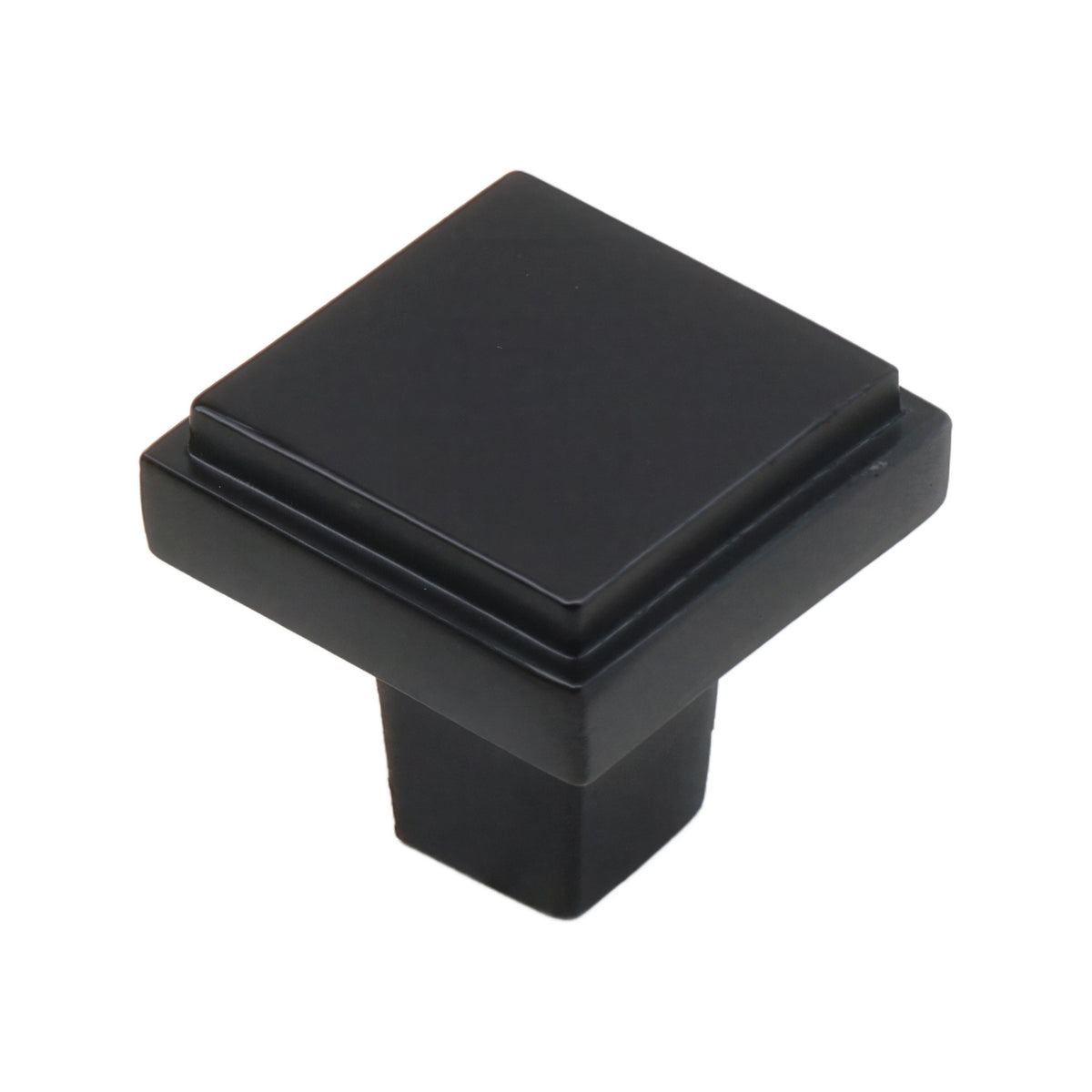 Black square cabinet knob with a stepped face, option No. 2.