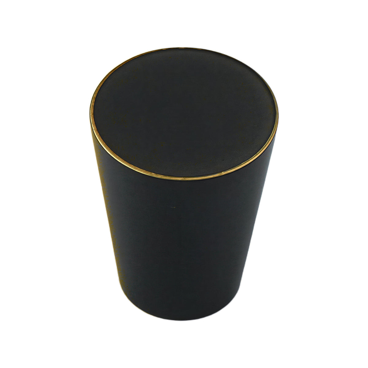 Black tapered cylindrical cabinet knob with a gold-tone rim, option No. 7.