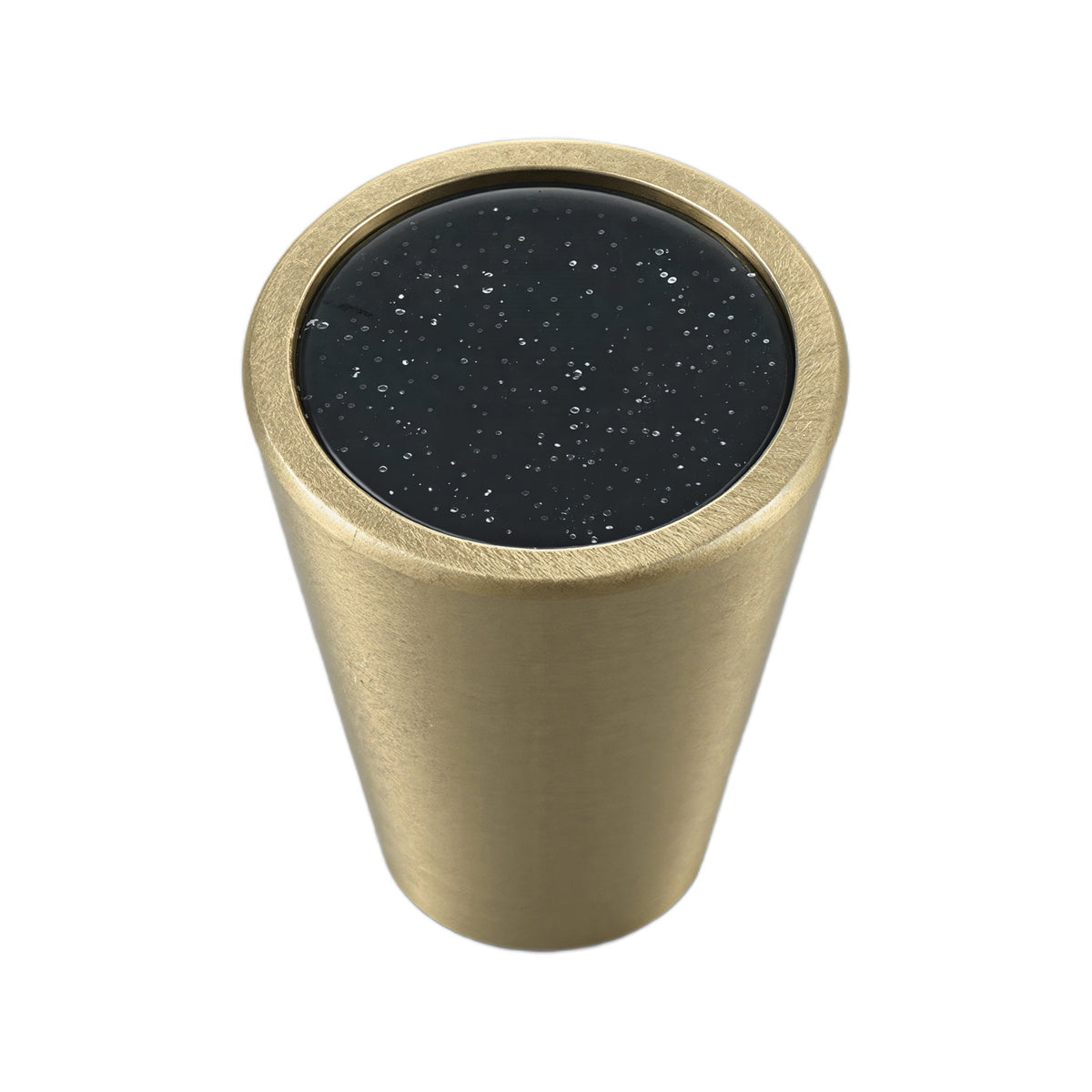 Solid brass conical cabinet knob with a black speckled resin inlay, option No. 4.