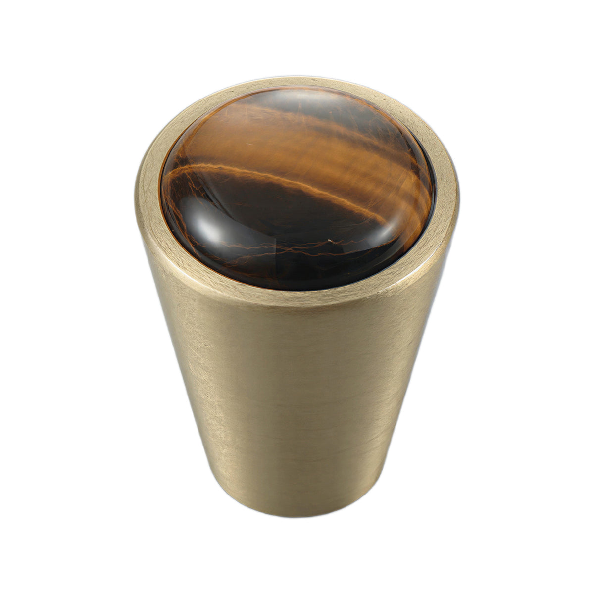 Solid brass conical cabinet knob with a brown striped resin inlay, option No. 9.