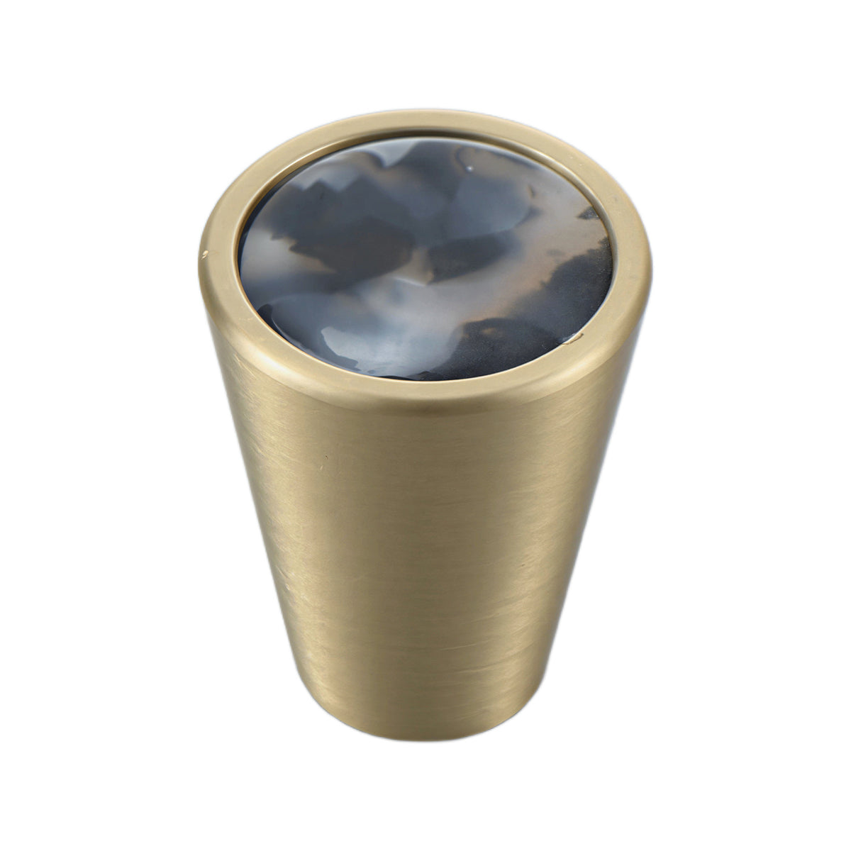 Solid brass conical cabinet knob with a gray marbled resin inlay, option No. 5.