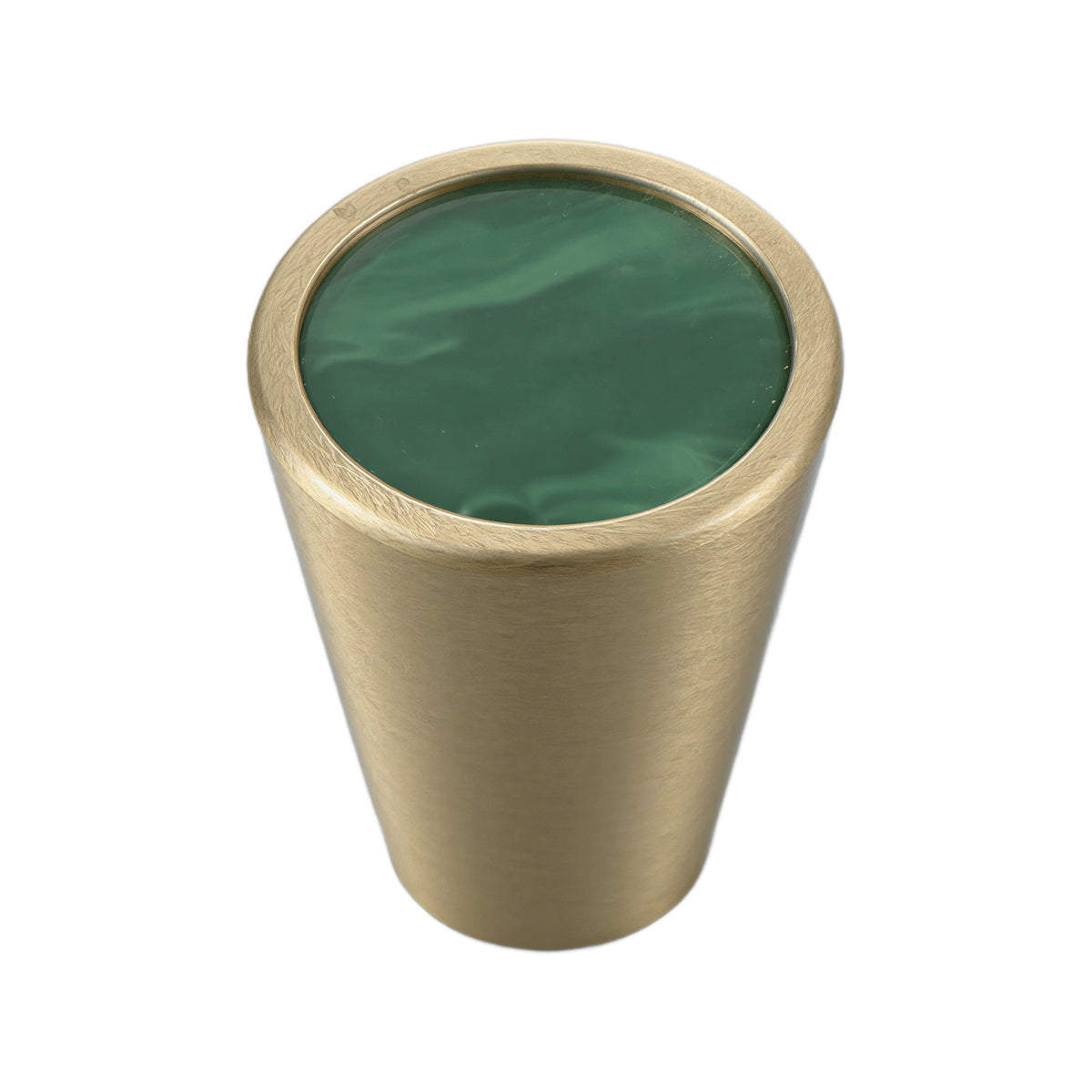 Solid brass conical cabinet knob with a green resin inlay, option No. 1.