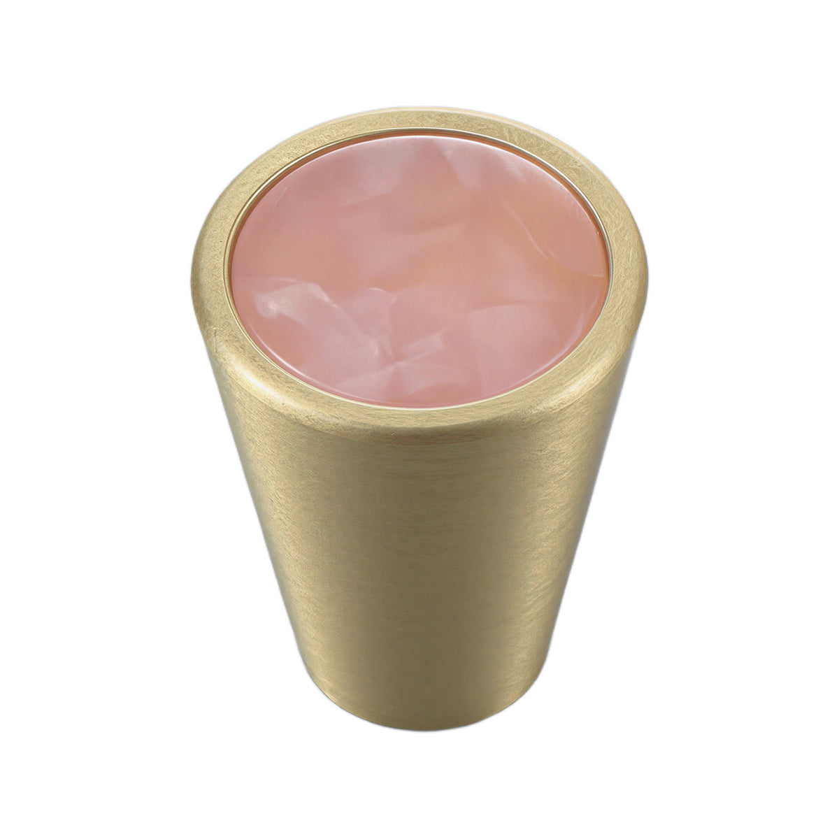 Solid brass conical cabinet knob with a pink marbled resin inlay, option No. 2.