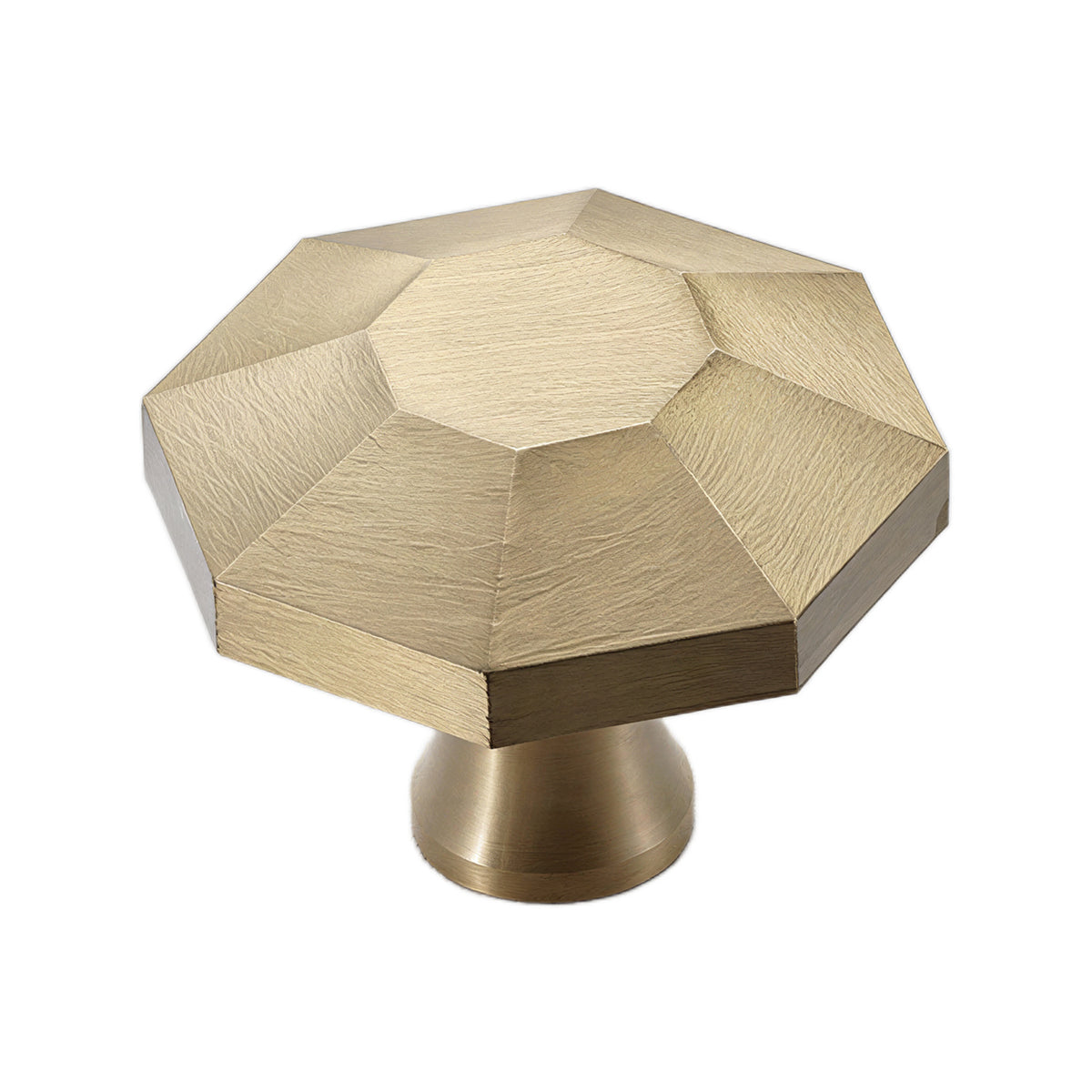 Brass-tone low faceted cabinet knob with a small flat center, option No. 4.