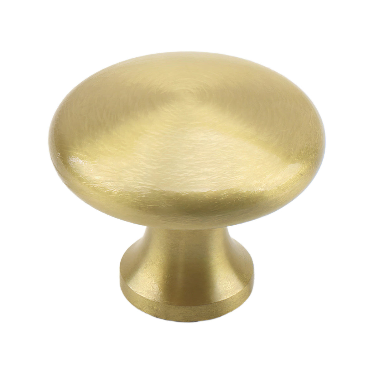 Brass-tone low round cabinet knob with a softly domed top, option No. 4.