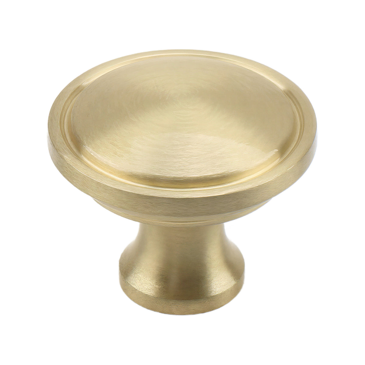 Brass-tone round cabinet knob with a shallow concave face, option No. 1.