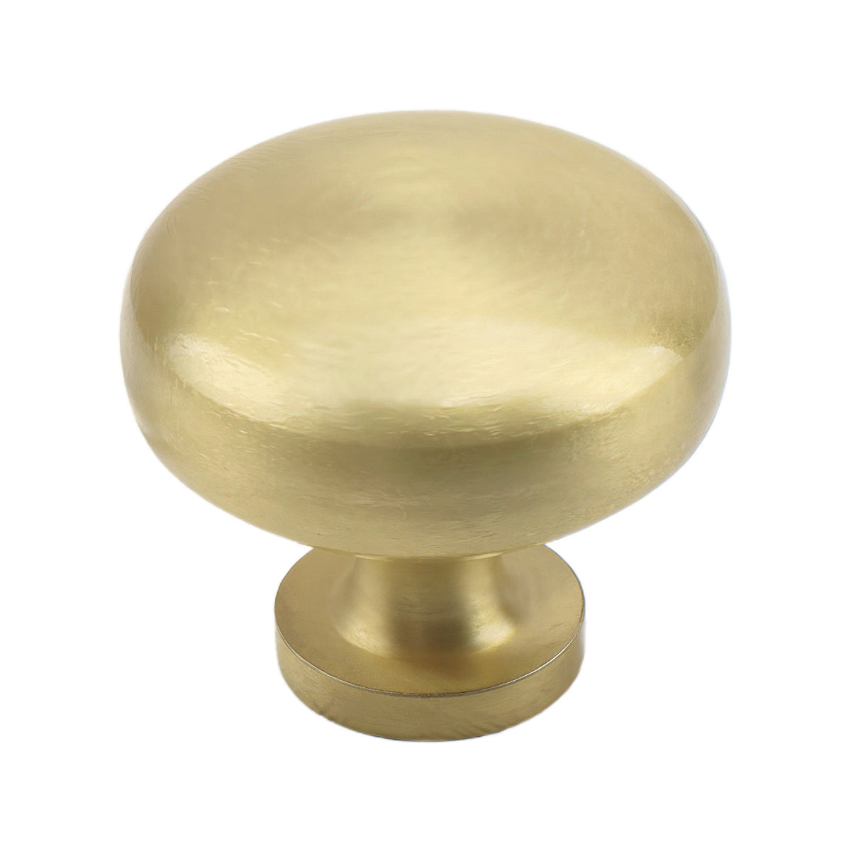 Brass-tone round cabinet knob with a smooth domed top, option No. 3.