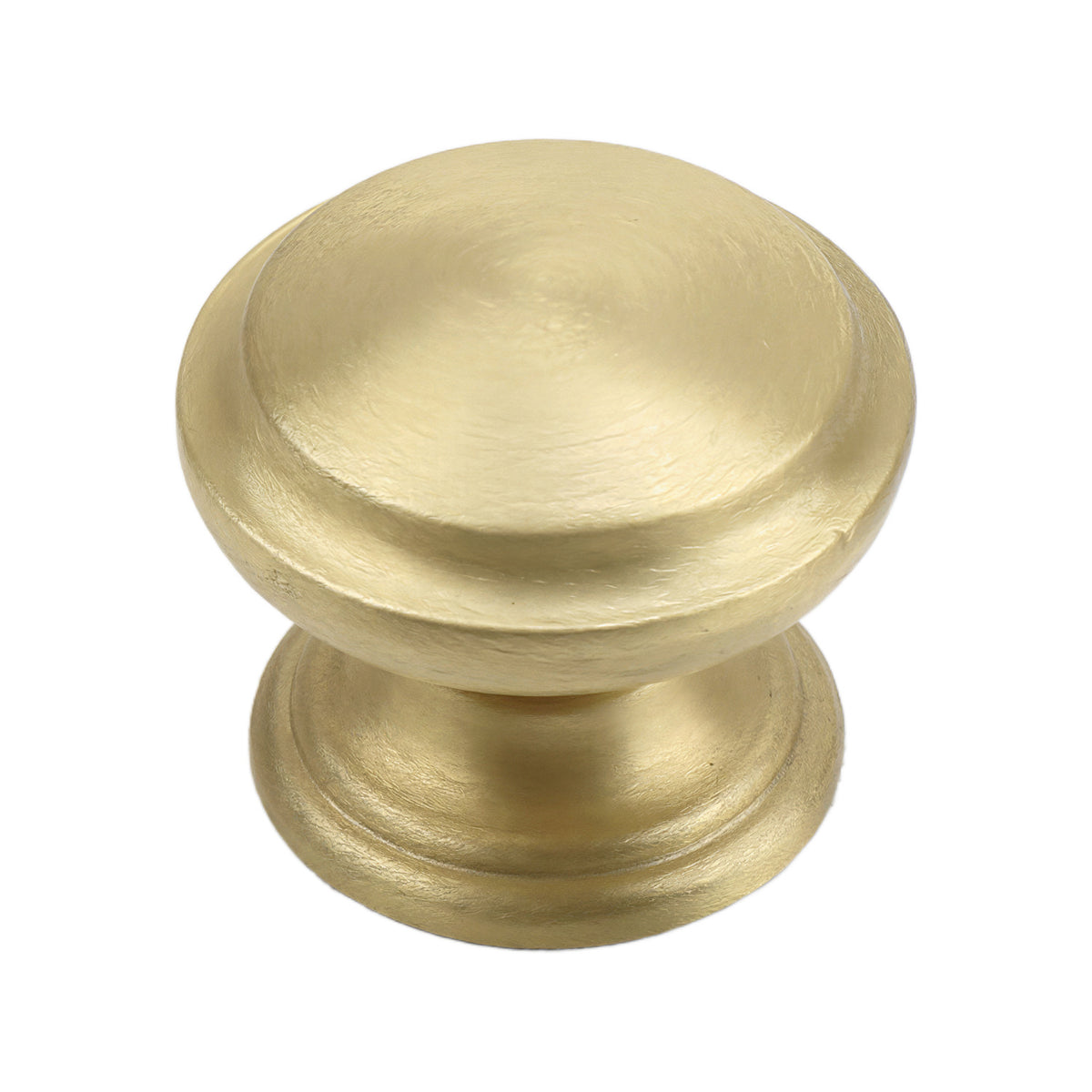 Brass-tone round mushroom cabinet knob with a brushed face, option No. 1.