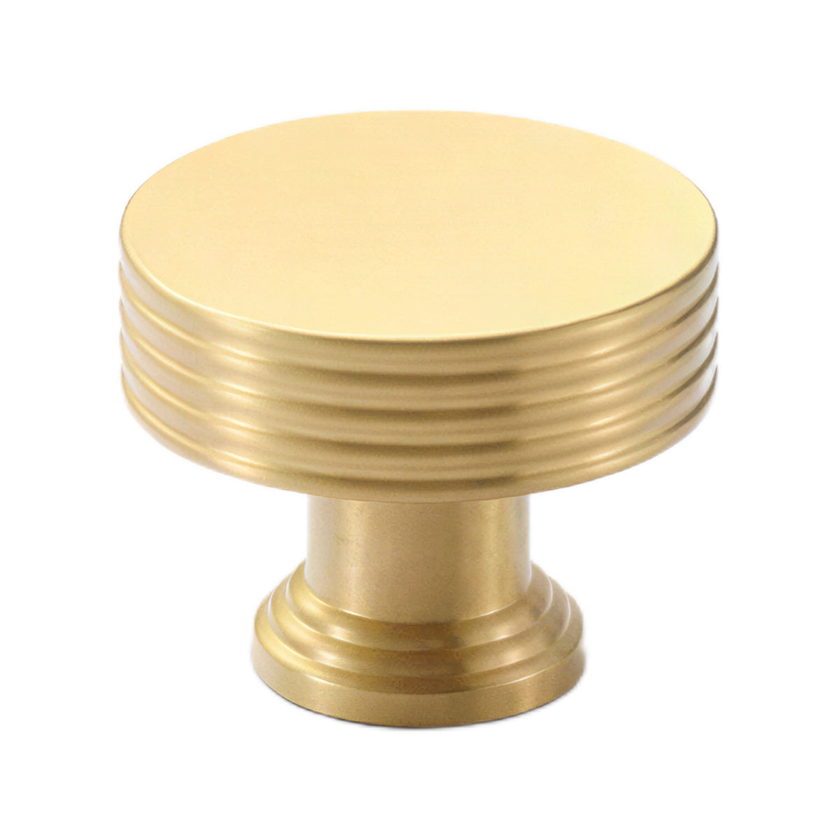 Brass-tone round cabinet knob with a ribbed edge, 31 mm, option No. 6.