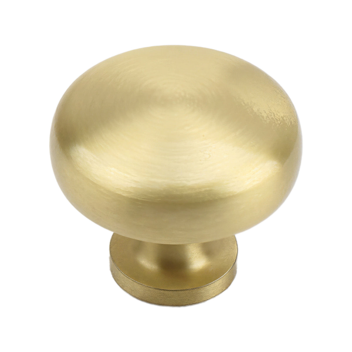 Brass-tone round cabinet knob with a smooth domed top, option No. 2.
