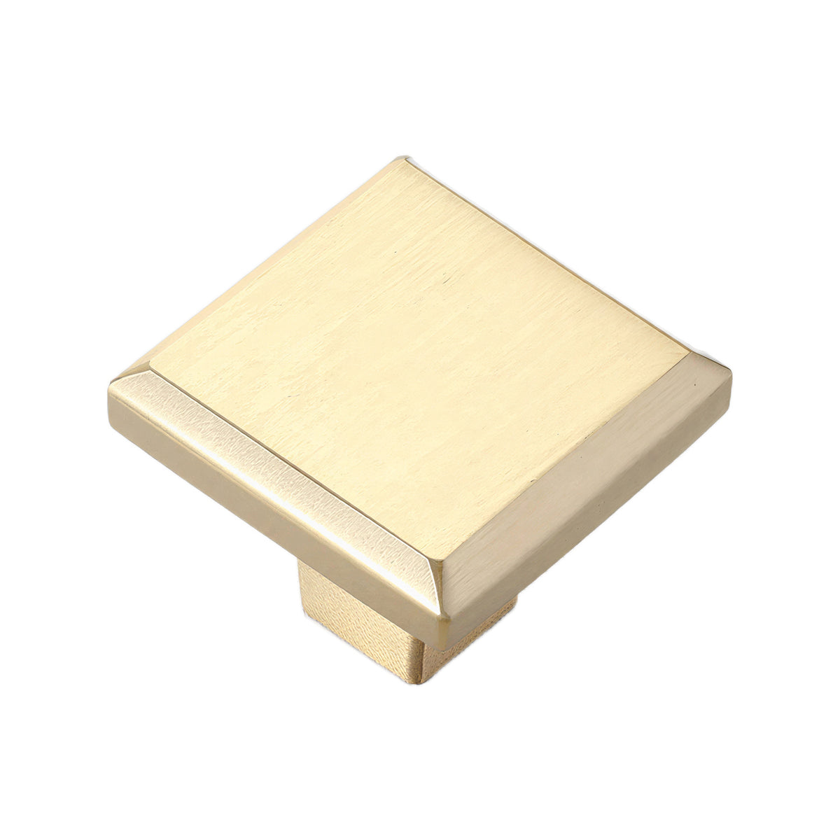 Brass-tone square cabinet knob with a flat top and stepped edge, option No. 6.