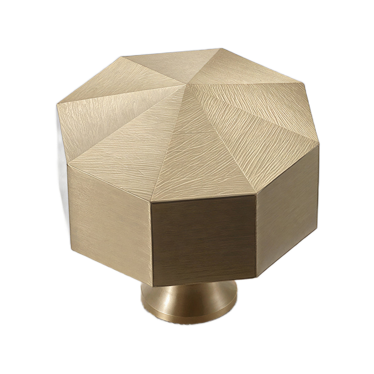 Brass-tone tall faceted cabinet knob with triangular faces, option No. 3.