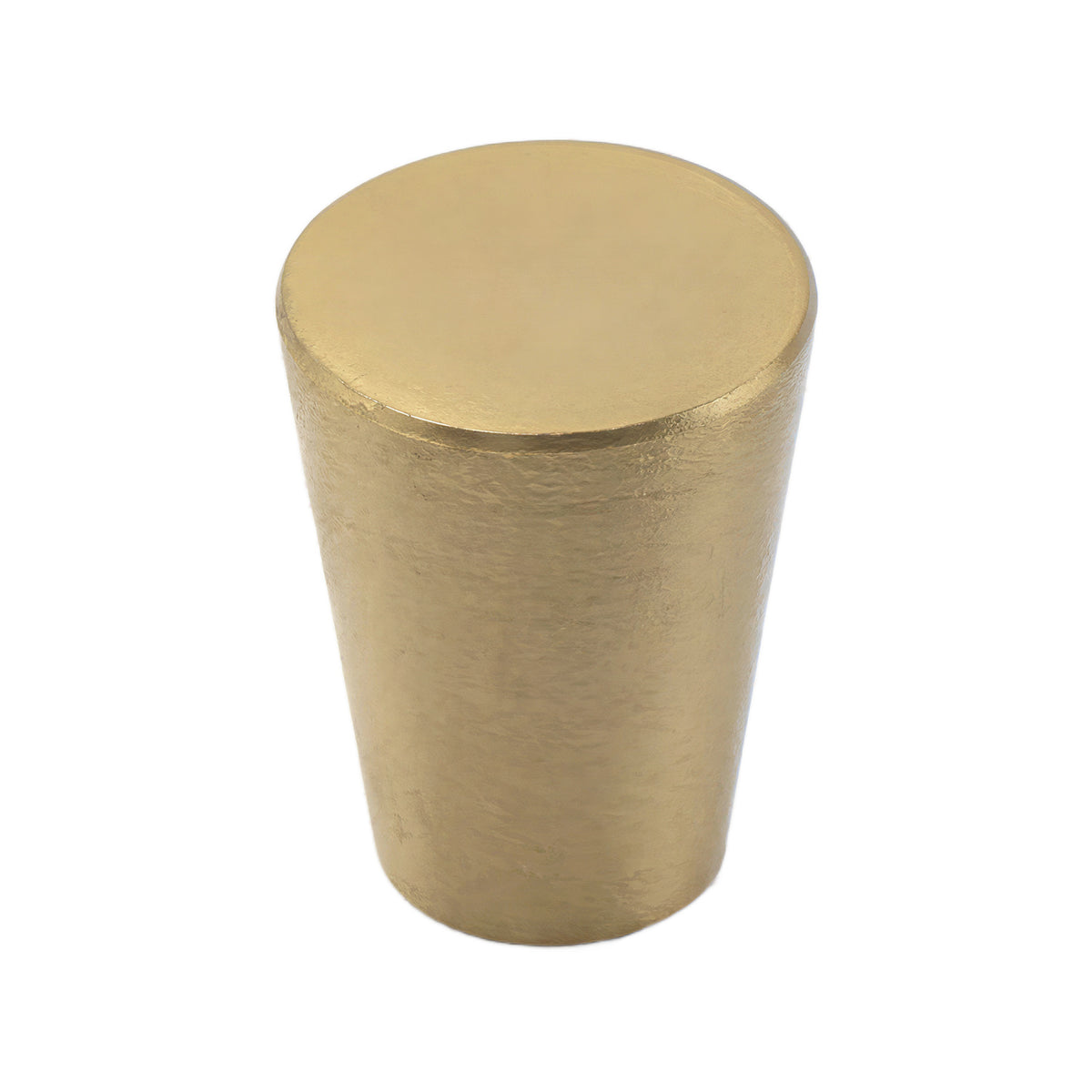 Brass-tone tapered cylindrical cabinet knob with a flat top, option No. 7.