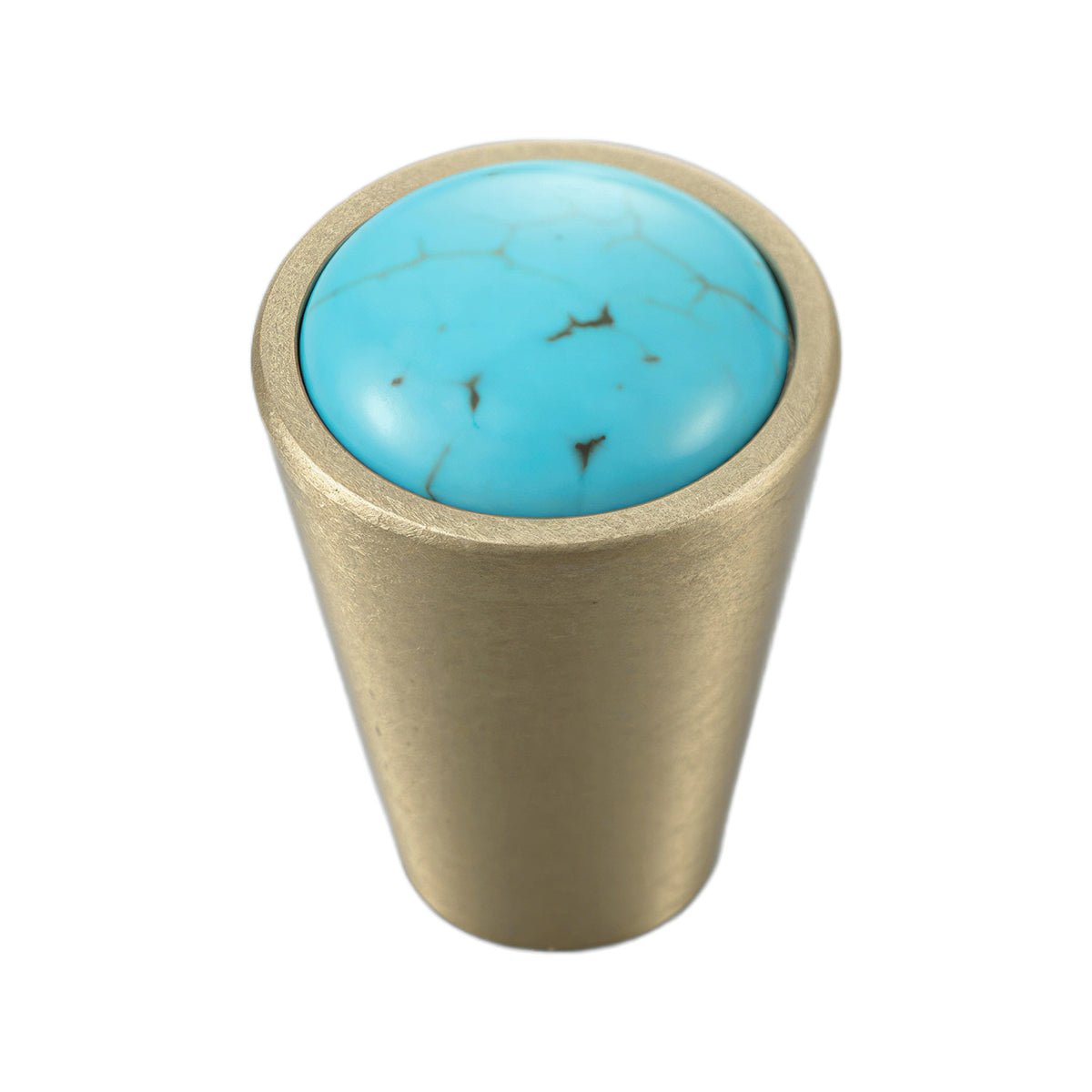 Solid brass conical cabinet knob with a turquoise resin inlay, option No. 10.