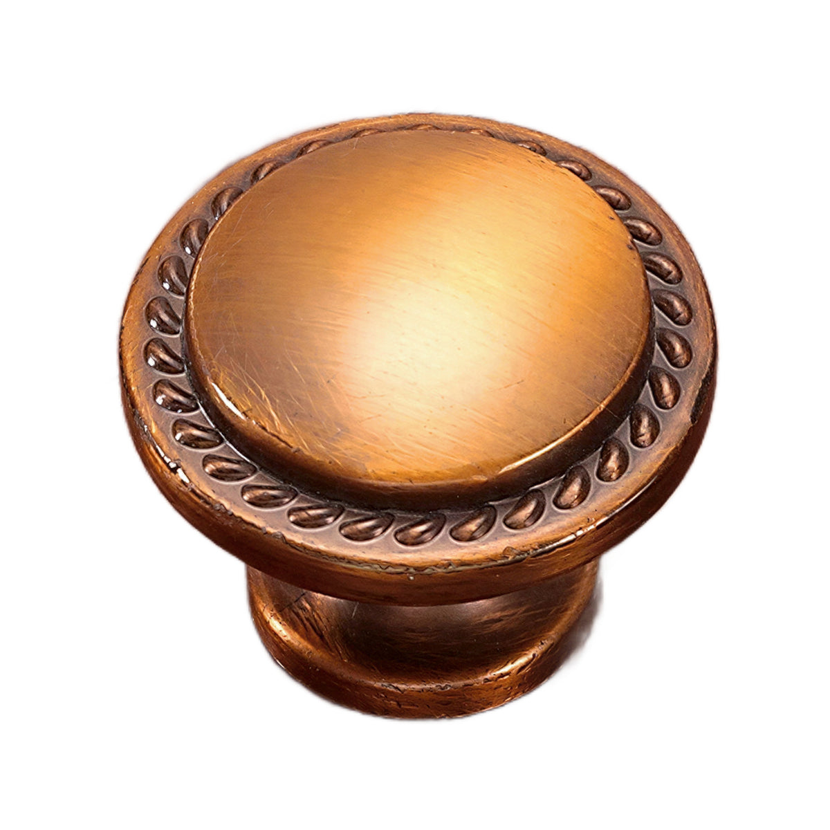 Bronze-tone round cabinet knob with a beaded rim and smooth center, option No. 4.