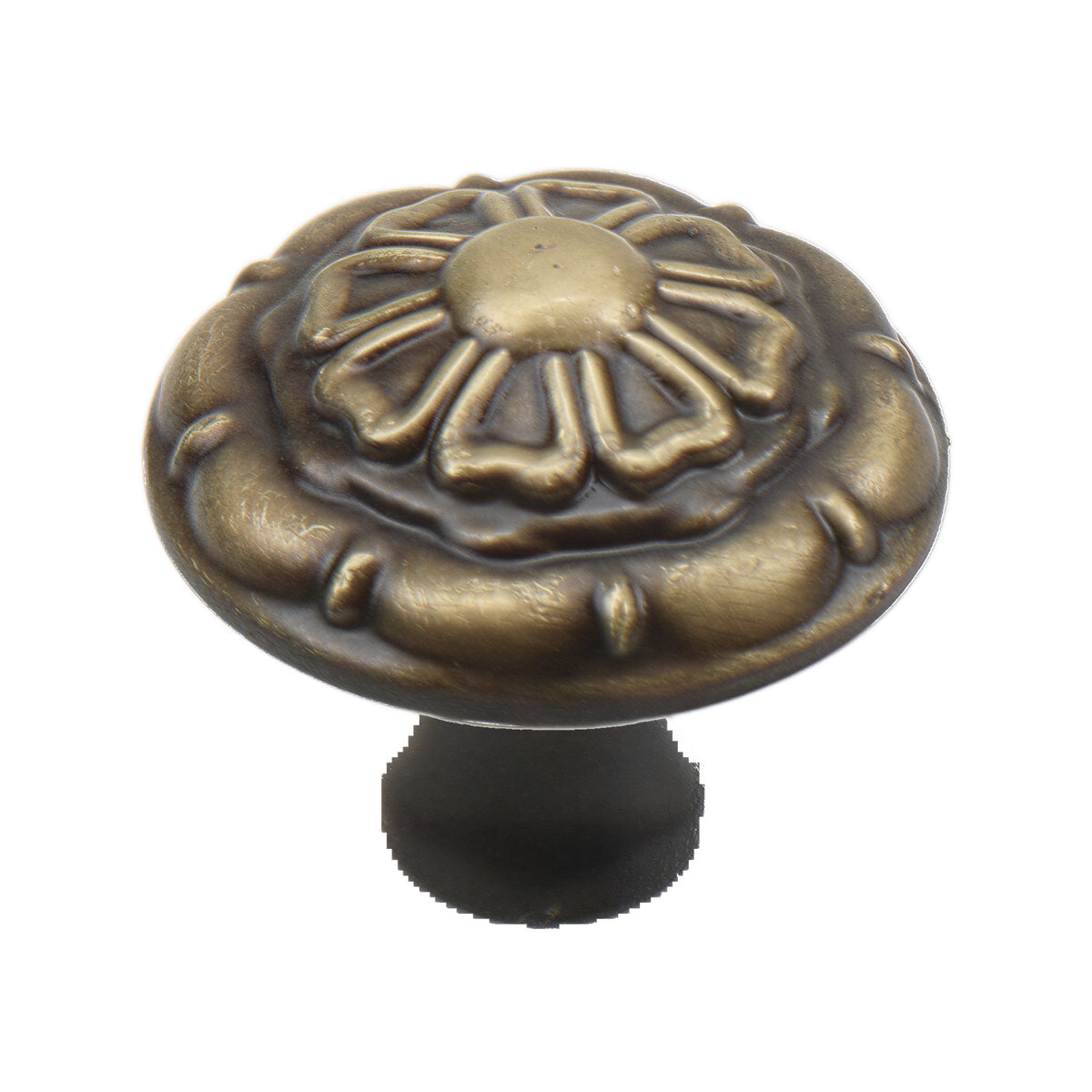 Bronze-tone round cabinet knob with a fluted floral face, option No. 2, 30 mm.