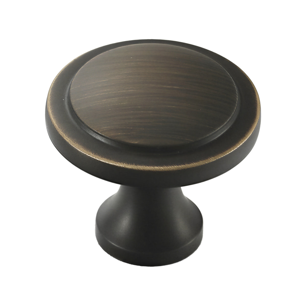 Solid brass cabinet knob, brown, 31 mm round.