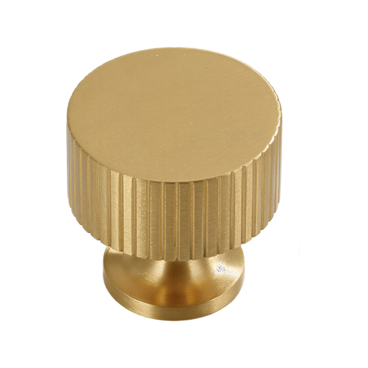 Brushed gold cylindrical cabinet knob with fluted sides, option No. 4, 34.5 mm.