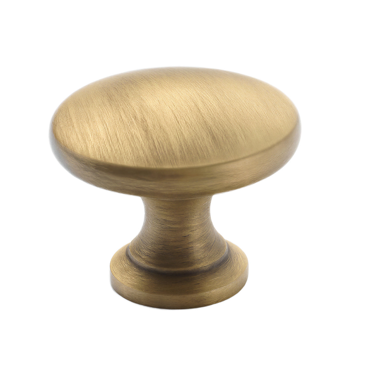 Brushed gold-tone mushroom cabinet knob, option No. 3.