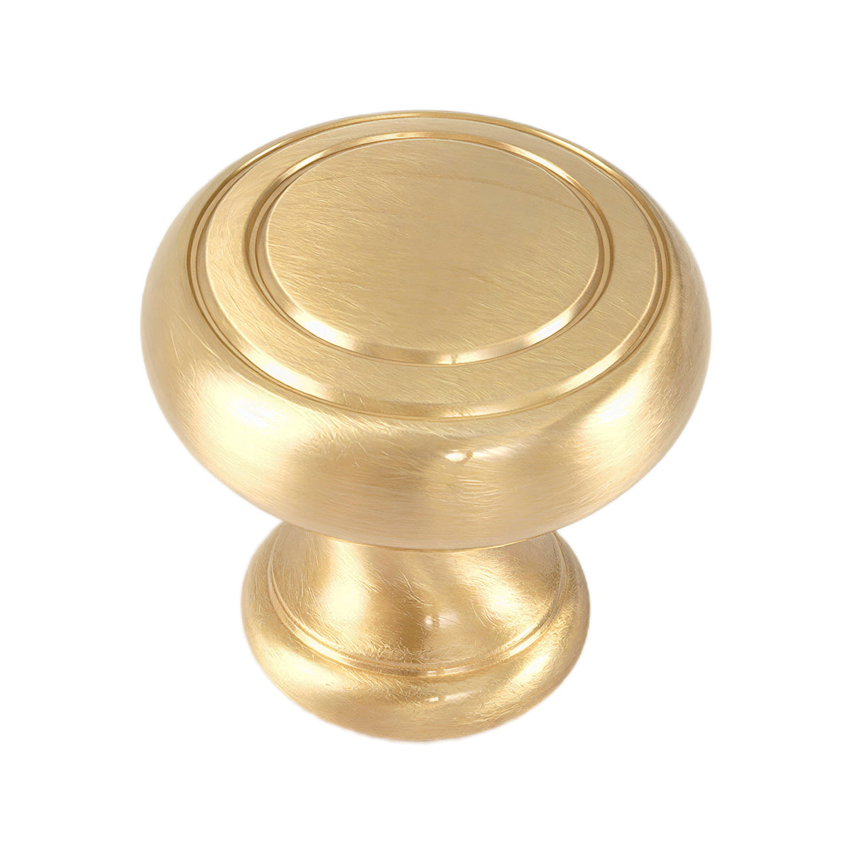 Brushed gold-tone round cabinet knob with concentric rings, option No. 3, 27 mm.