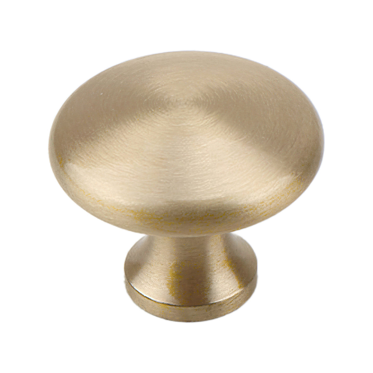 Brushed gold round cabinet knob with a domed top, option No. 4.