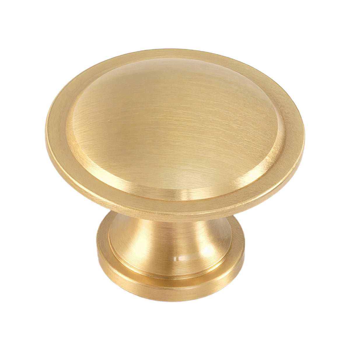 Brushed gold-tone round cabinet knob with a recessed disc face, option No. 1, 27 mm.