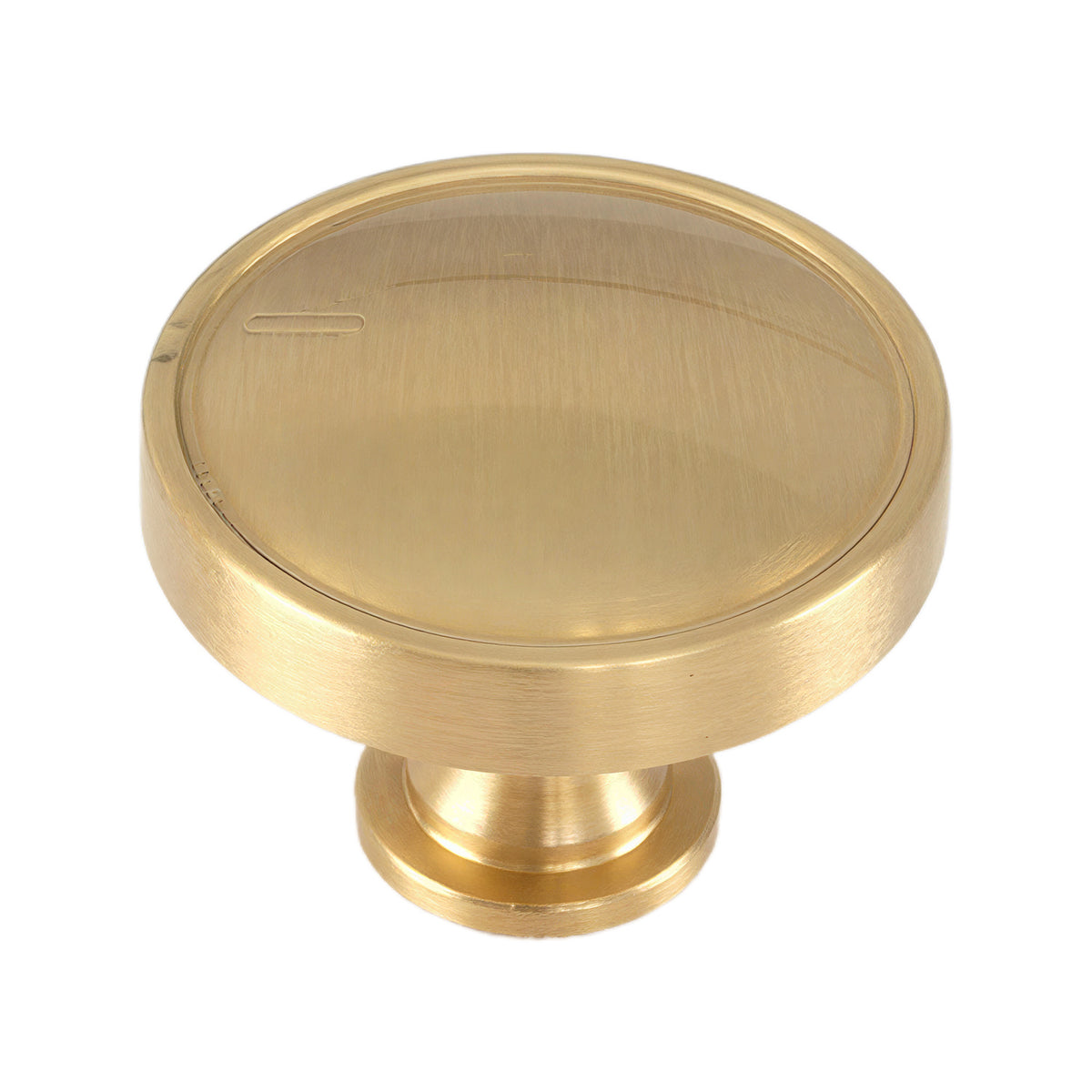 Brushed gold-tone round cabinet knob with a recessed disc face, option No. 5, 32 mm.