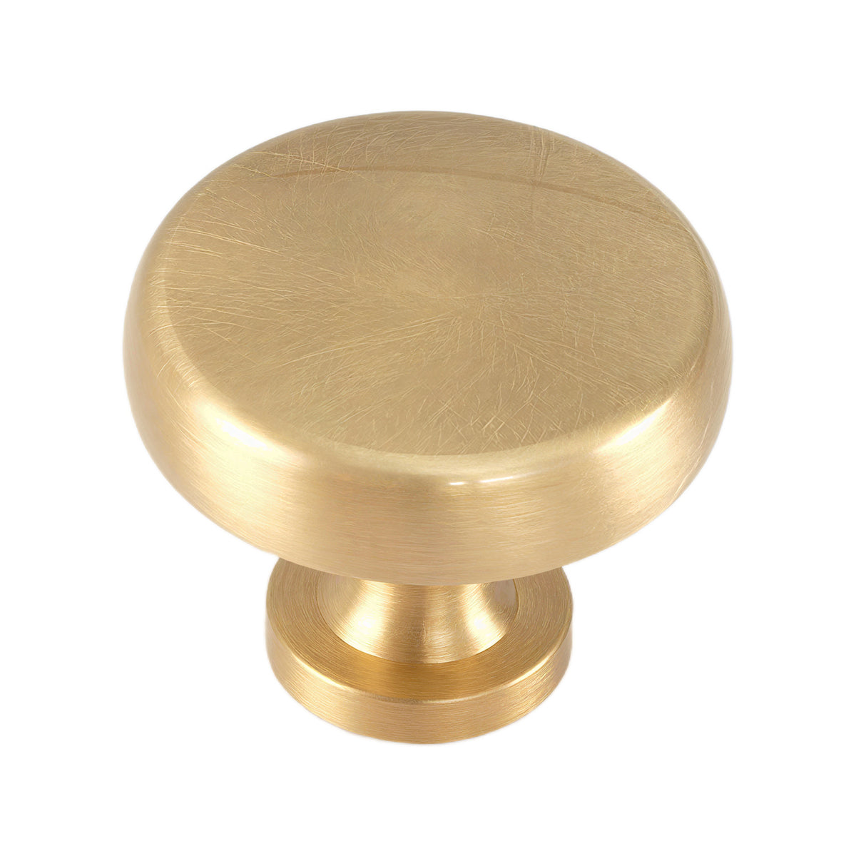 Brushed gold-tone round cabinet knob with a smooth disc face, option No. 2, 29 mm.