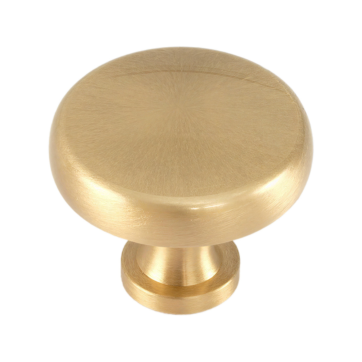 Brushed gold-tone round cabinet knob with a smooth disc face, option No. 2, 32 mm.