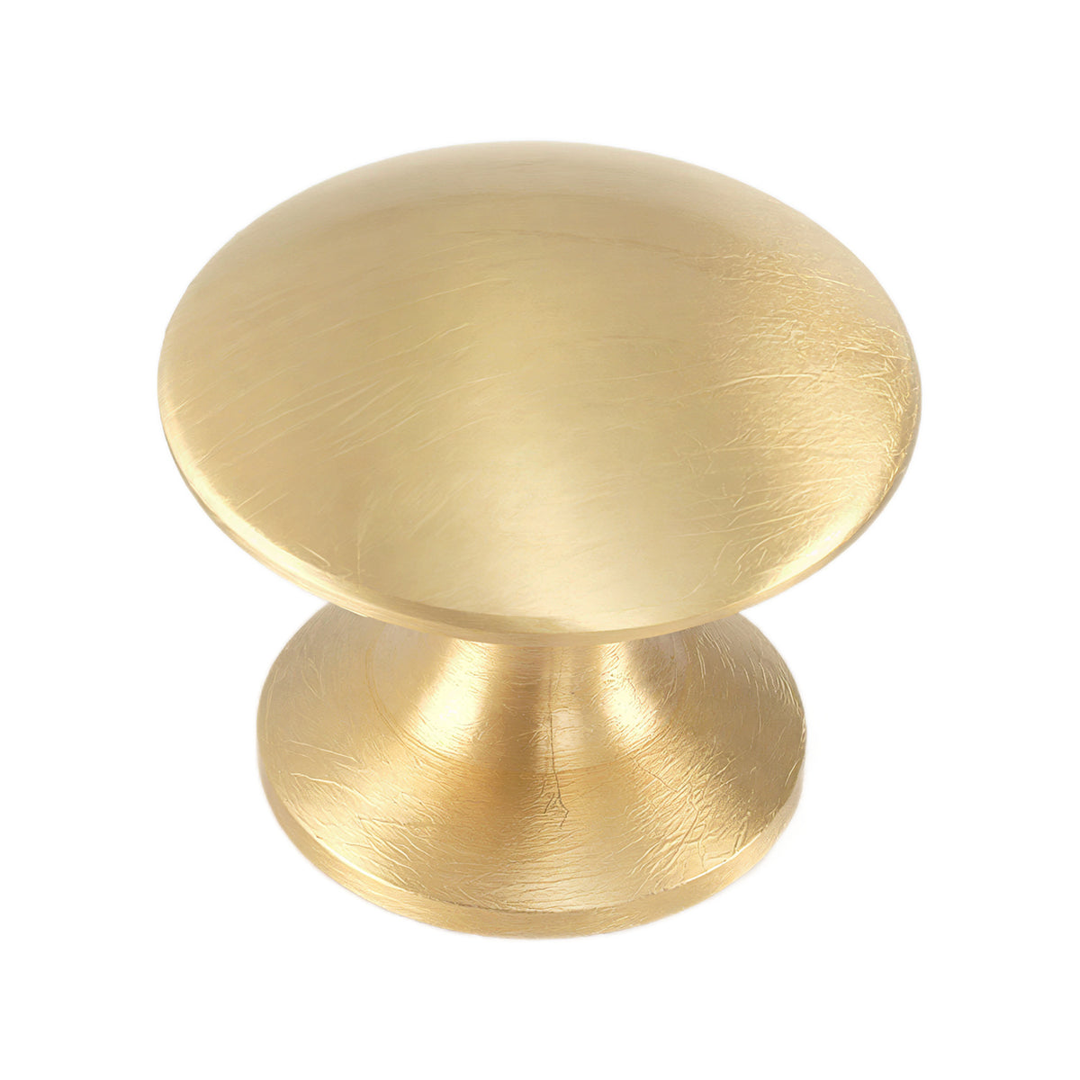 Brushed gold-tone round cabinet knob with a smooth domed face, option No. 4, 27 mm.