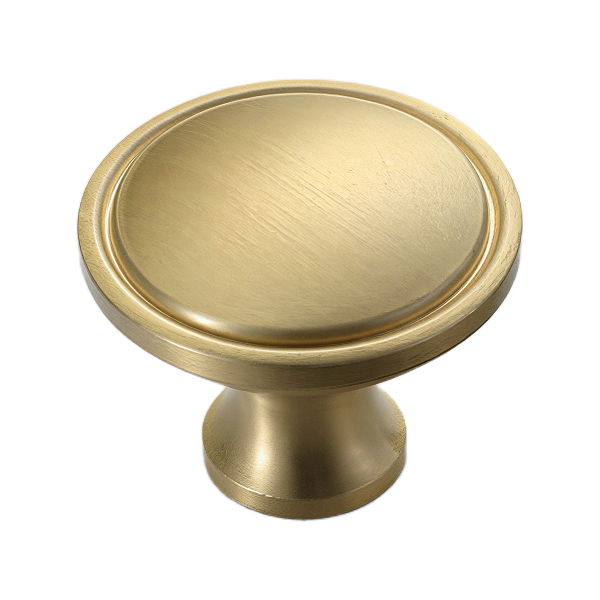 Brushed gold round cabinet knob with a raised rim, option No. 10, 35 mm.