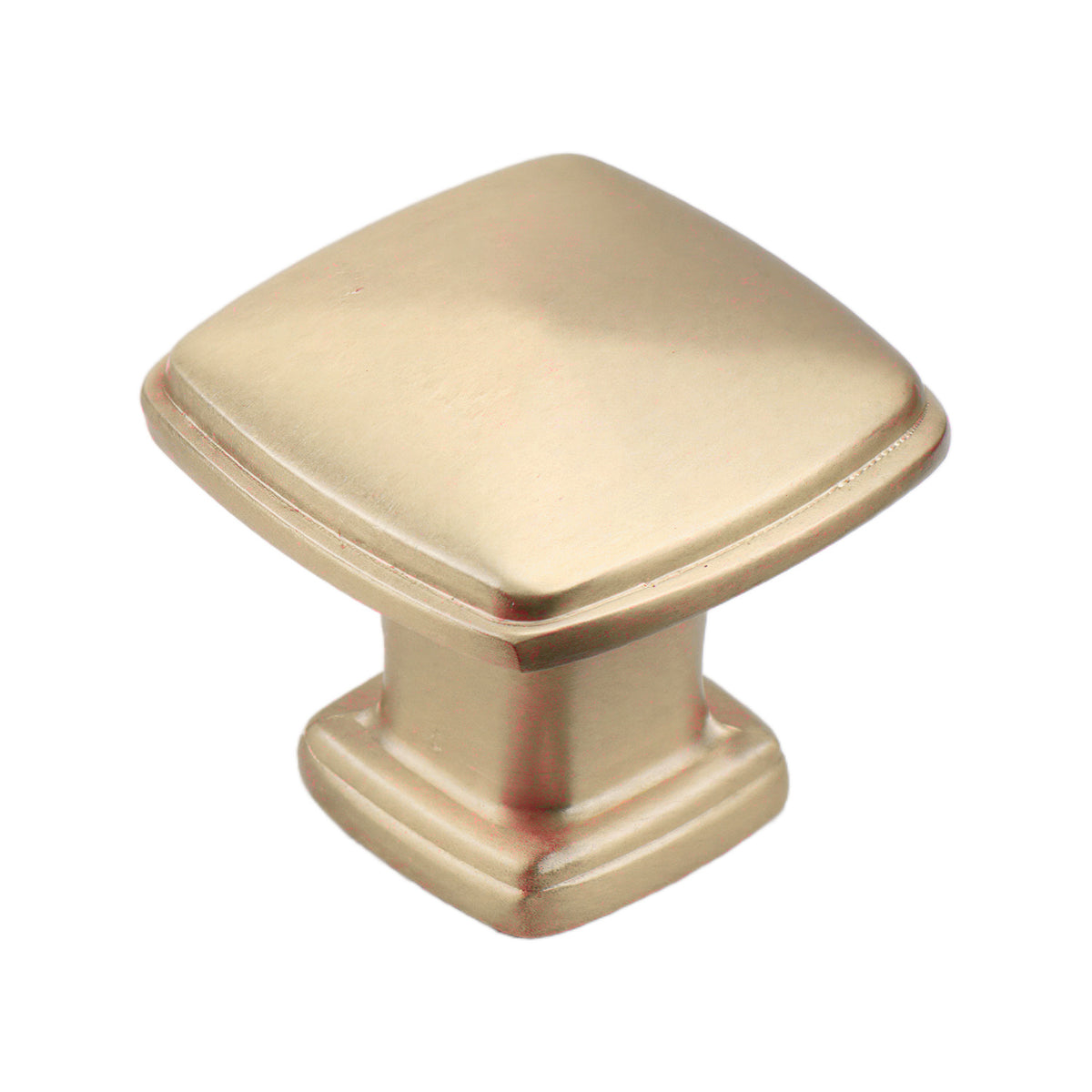 Brushed gold square cabinet knob with a beveled top, option No. 2.