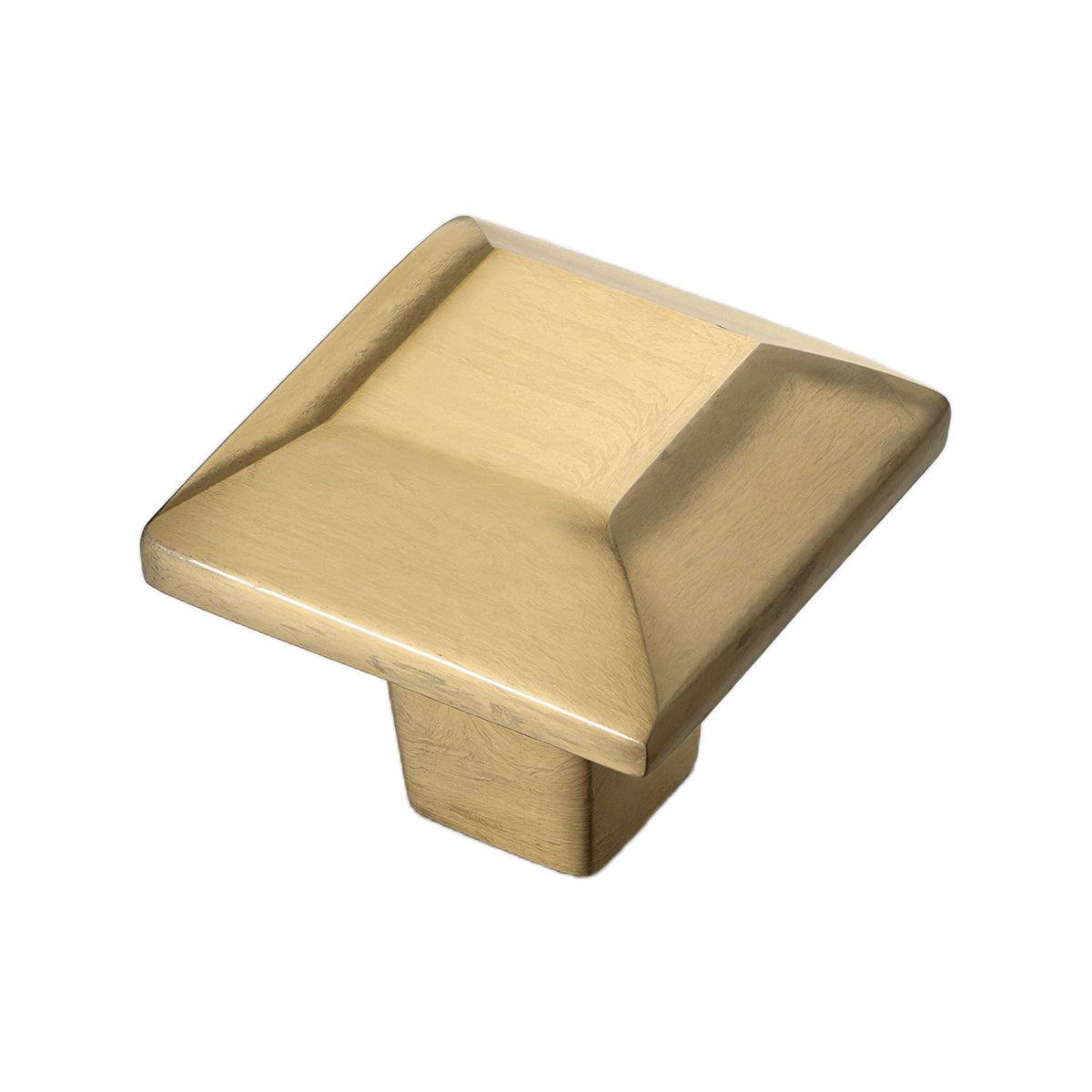 Brushed gold square cabinet knob with a recessed center, option No. 8, 31 mm.